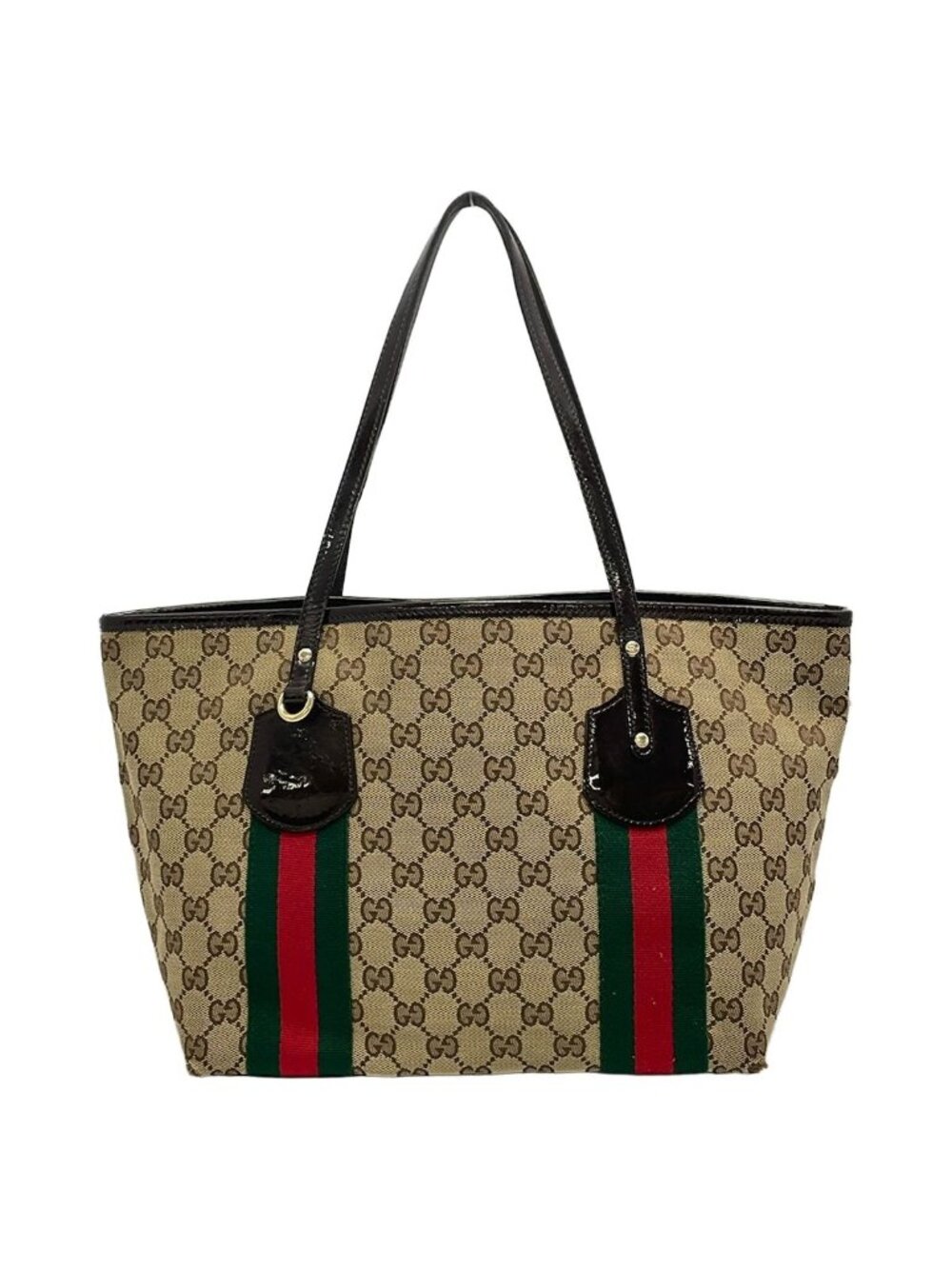 Gucci Tote Sherry GG Pattern Beige Dark Brown Multi Leather